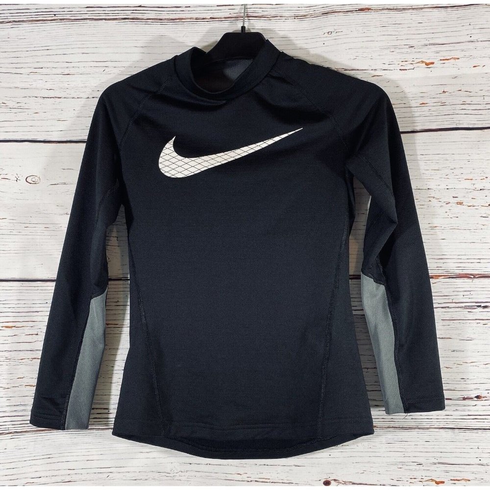 Nike Dri Fit Boys Youth Long Sleeve T Shirt Black Gray Size Medium Fast Shipping